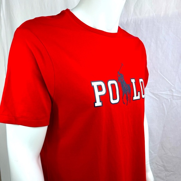 POLO RALPH LAUREN, MEN’S TEE-SHIRT, RED WITH LARHE NAVY & WHIT LOGO IN FRONT, XL - Picture 2 of 16